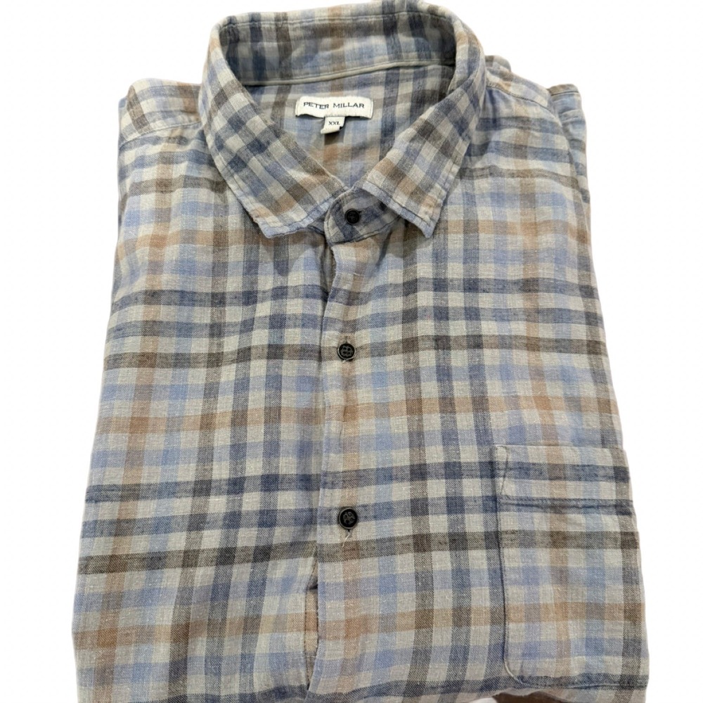 Peter Millar Men Hill Point Gingham Cotton Sport Long Sleeve Button Up XXL